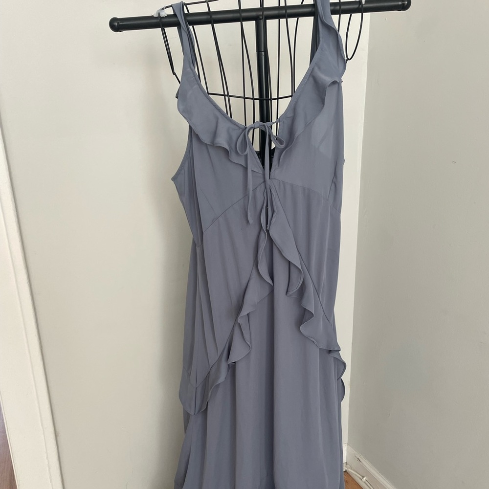 Doe & Rae Asymmetrical Gray Ruffle Dress - Picture 2 of 8